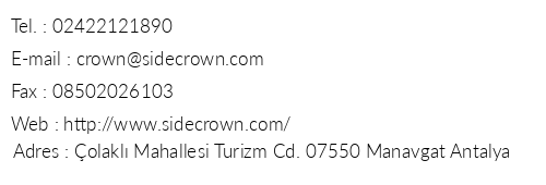 Side Crown Sunshine telefon numaralar, faks, e-mail, posta adresi ve iletiim bilgileri